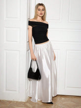 EZwear Women Plain Color Pleated Minimalist A-Line Skirt, Casual Everyday Wear